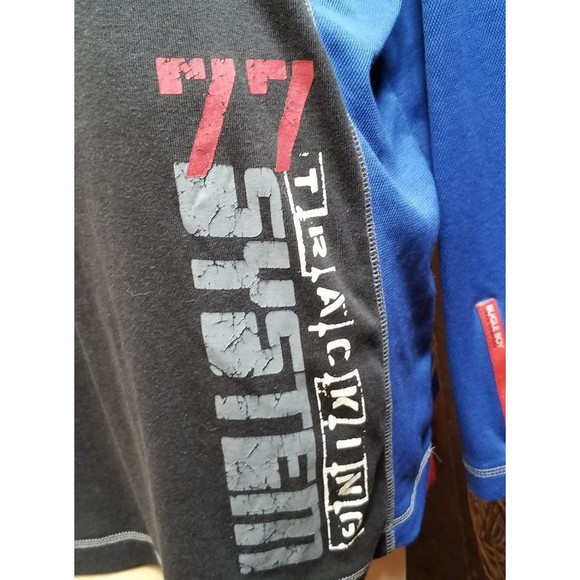 Bugle Boy Long Sleeve 77 Tracking System Logo Shirt Size XL Zip Front - Picture 2 of 5